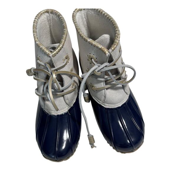 Jack Rogers Boots Womens Size 8 Navy White Duck Rain Waterproof Fleece Lined - Picture 1 of 7